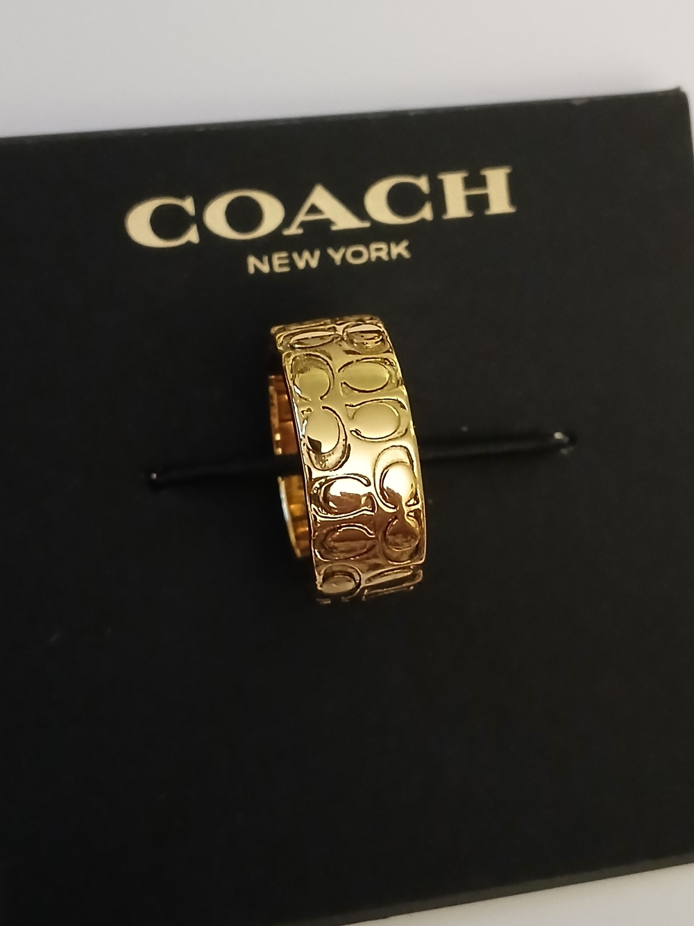 Coach Gold Tone Logo Wide Band Ring Sz 6